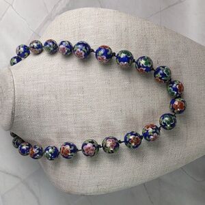 Vintage Floral Enamel Bead Necklace